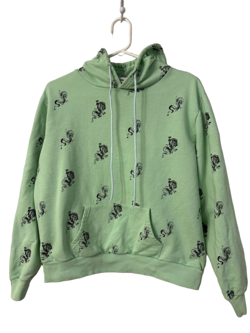 Adika Dragons Print Hoodie Sz Lg Light Lime Green